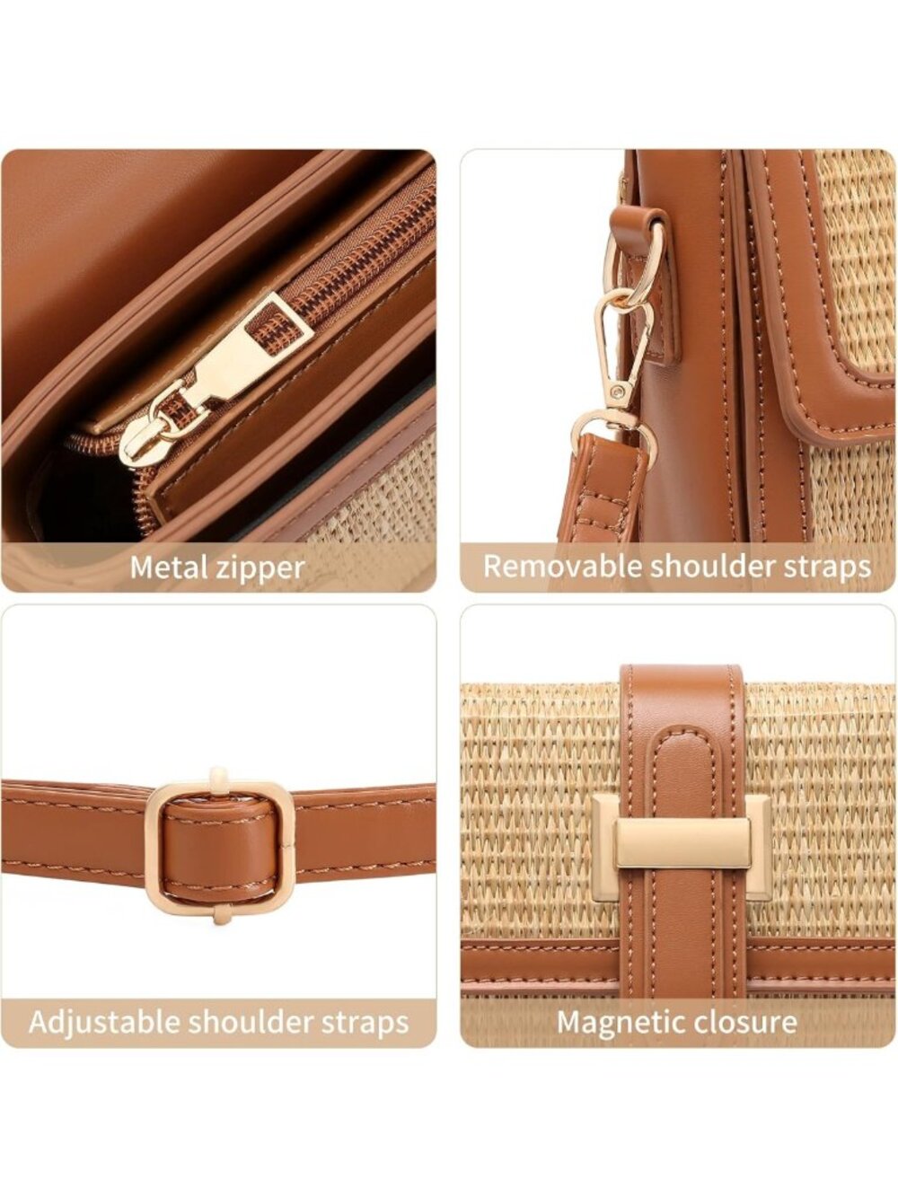 Woven Straw Crossbody Bag for Women - Small Summer Purse & Beach Handbag - Picture 6 of 8